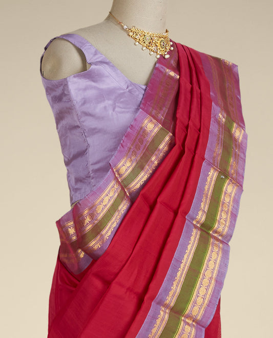 Pink plain design gadwal saree, contrast border of traditional designs & pallu of zari designs