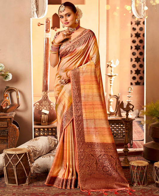 Orange Geometric Printed Fancy Tussar Designer Saree