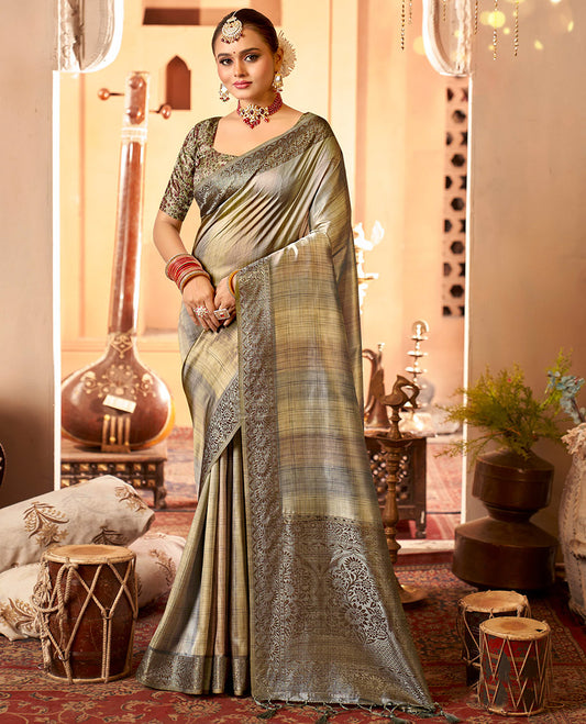 Green Geometric Printed Fancy Tussar Designer Saree