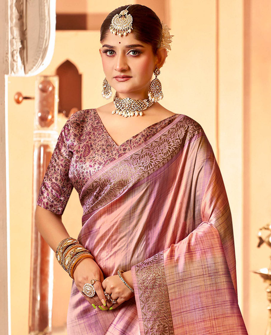 Pink Geometric Printed Fancy Tussar Designer Saree