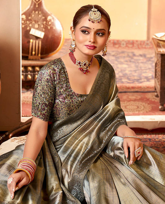 Green Geometric Printed Fancy Tussar Designer Saree