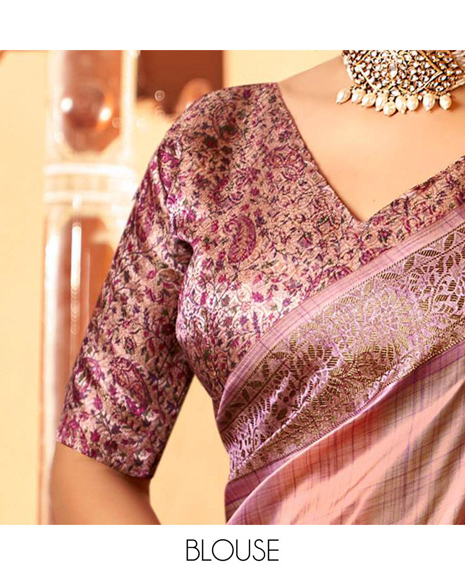 Peach Geometric Printed Fancy Tussar Designer Saree