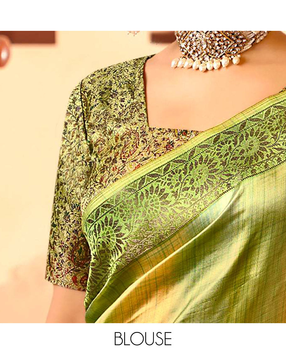 Parrot Green Geometric Printed Designer Saree,