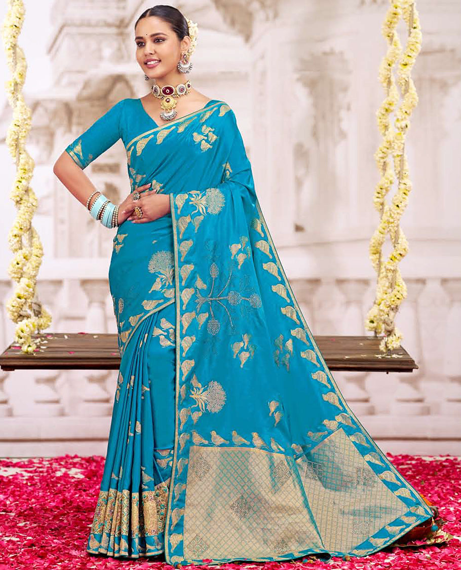 Blue bird buttas designer catalog saree, bird, and floral design border, and pallu of jaal designs