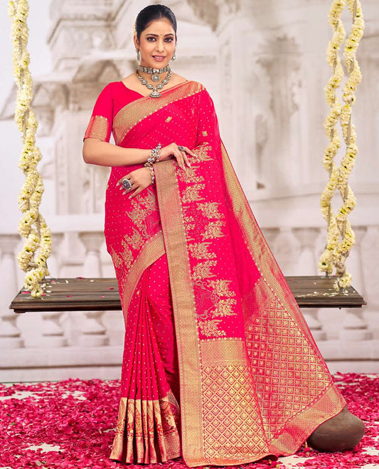 Pink buttas with micro stone work designer catalog saree, traditional design border, and jaal pallu