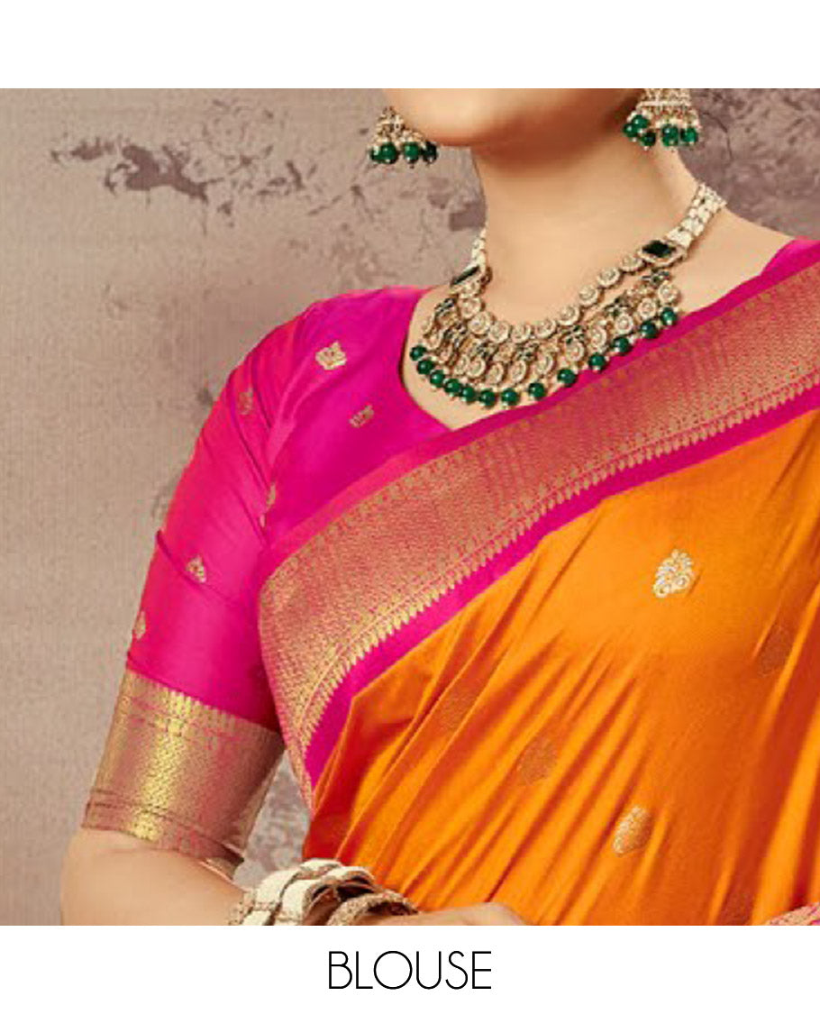 Orange Paithani Designer Catalog Saree, Adorned with Zari Buttas, a Contrast Traditional Zari Border, Temple Pallu, and a Contrast Blouse