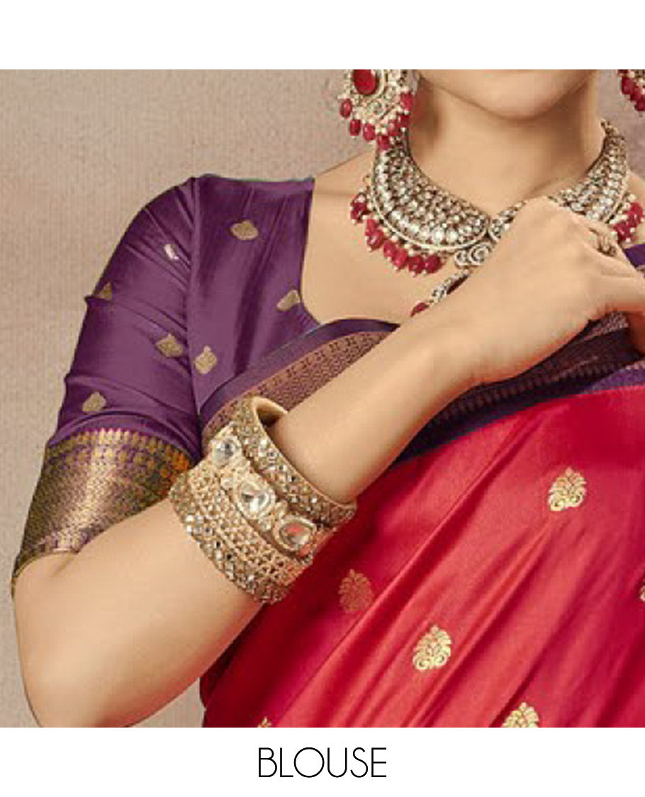 Red Paithani Designer Catalog Saree, Graced with Zari Buttas, a Contrast Traditional Zari Border, Temple Pallu, and a Contrast Blouse