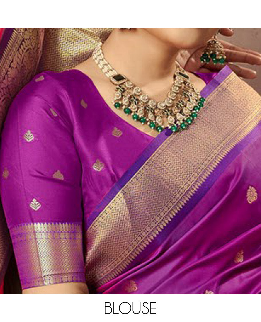 Purple Paithani Designer Catalog Saree, Ornamented with Zari Buttas, a Contrast Traditional Zari Border, Temple Pallu, and a Contrast Blouse