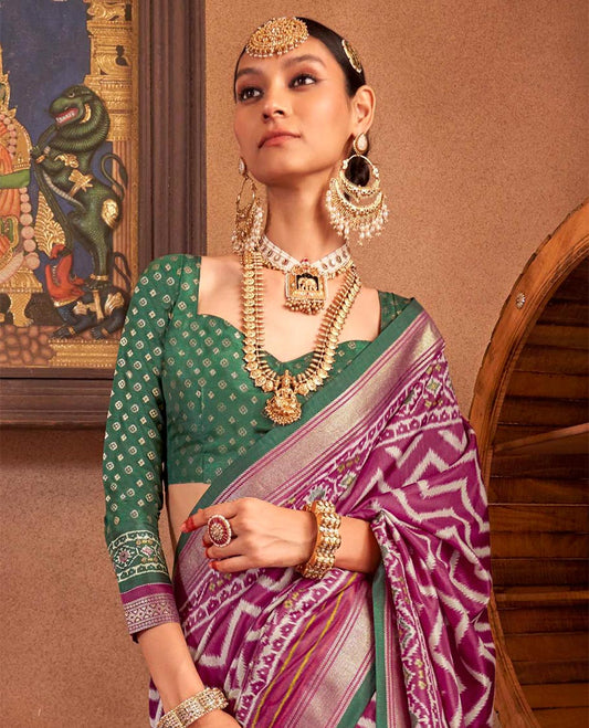 Wine ikkat chevron striped designer catalog saree, zari border and ikkat geometric patterned pallu