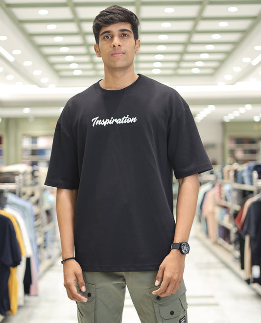 Black Glow in the Dark Cotton-Blended T-Shirt, Adorned with Colorful Cartoon Motifs Print, Comes with a Crew Neck, Half-Sleeves, Oversized Fit, and Long Length