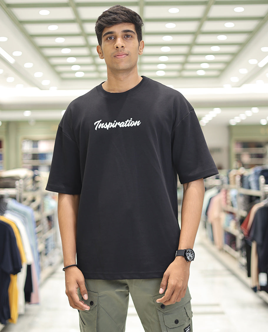 Black Glow in the Dark Cotton-Blended T-Shirt, Adorned with Colorful Cartoon Motifs Print, Comes with a Crew Neck, Half-Sleeves, Oversized Fit, and Long Length