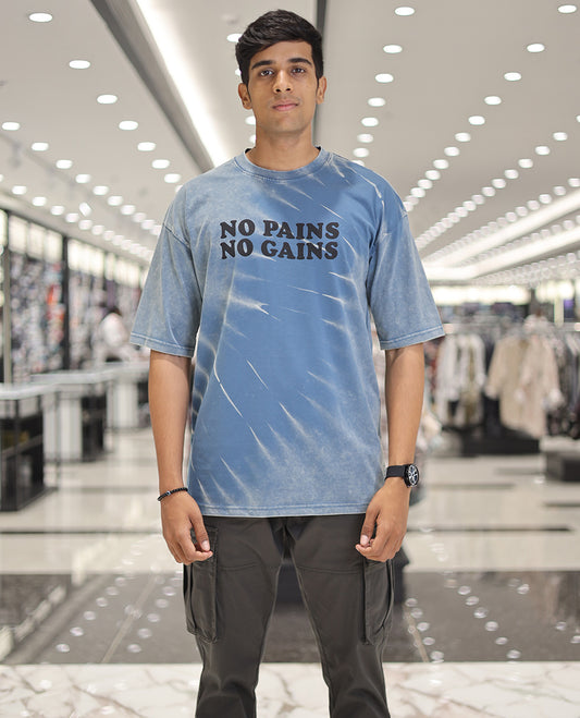 Air Force Blue Cotton-Blended T-Shirt, Embellished with Typography Print, Comes with a Crew Neck, Half-Sleeves, Oversized Fit, and Long Length