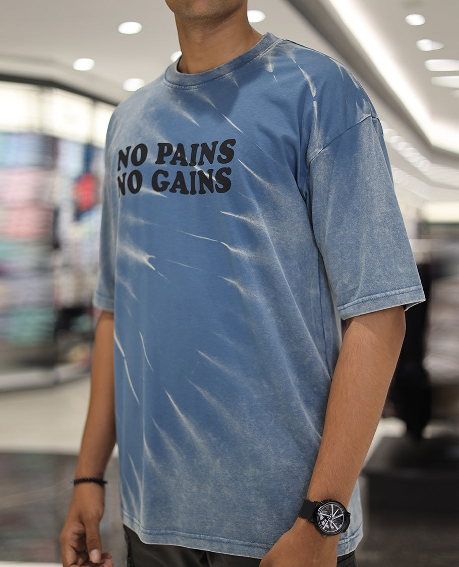 Air Force Blue Cotton-Blended T-Shirt, Embellished with Typography Print, Comes with a Crew Neck, Half-Sleeves, Oversized Fit, and Long Length