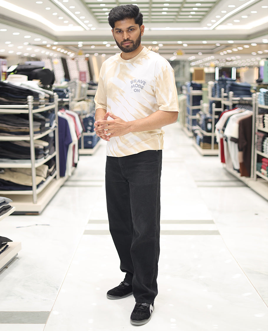 Yellow Cotton-Blended T-Shirt, Enriched with Typography Print, Comes with a Crew Neck, Half-Sleeves, Oversized Fit, and Long Length