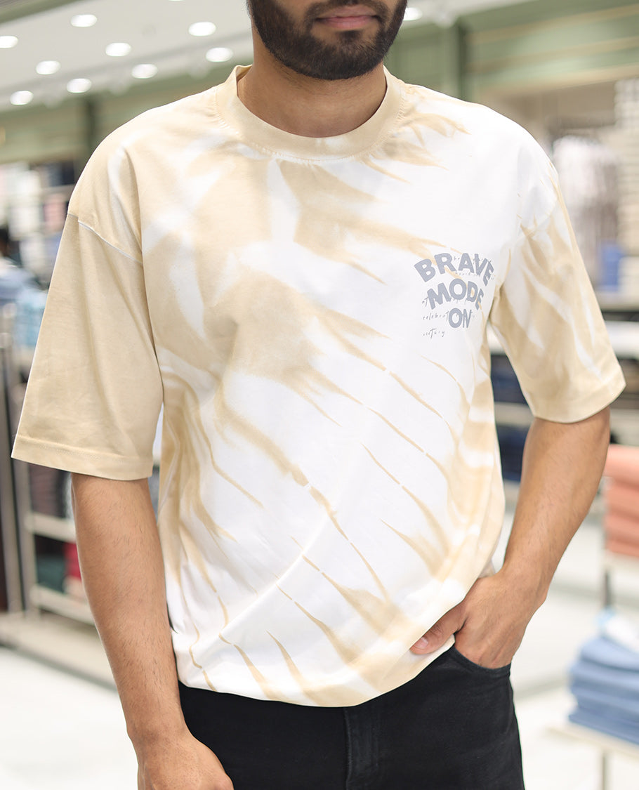 Yellow Cotton-Blended T-Shirt, Enriched with Typography Print, Comes with a Crew Neck, Half-Sleeves, Oversized Fit, and Long Length