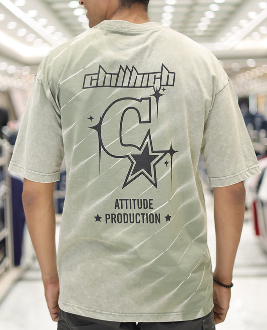 Olive Green Cotton-Blended T-Shirt, Detailed with Typography Print, Comes with a Crew Neck, Half-Sleeves, Oversized Fit, and Long Length