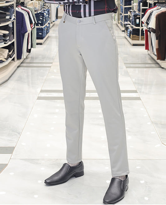 Light Grey Plain Poly Viscose Blended Formal Trousers Come with a Slim Fit and Regular Length