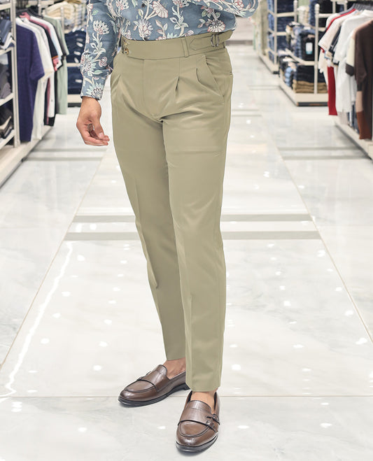 Beige Plain Poly Viscose Blended Formal Trousers Come with a Slim Fit and Regular Length