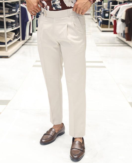 Cream Plain Poly Viscose Blended Formal Trousers Come with a Slim Fit and Regular Length