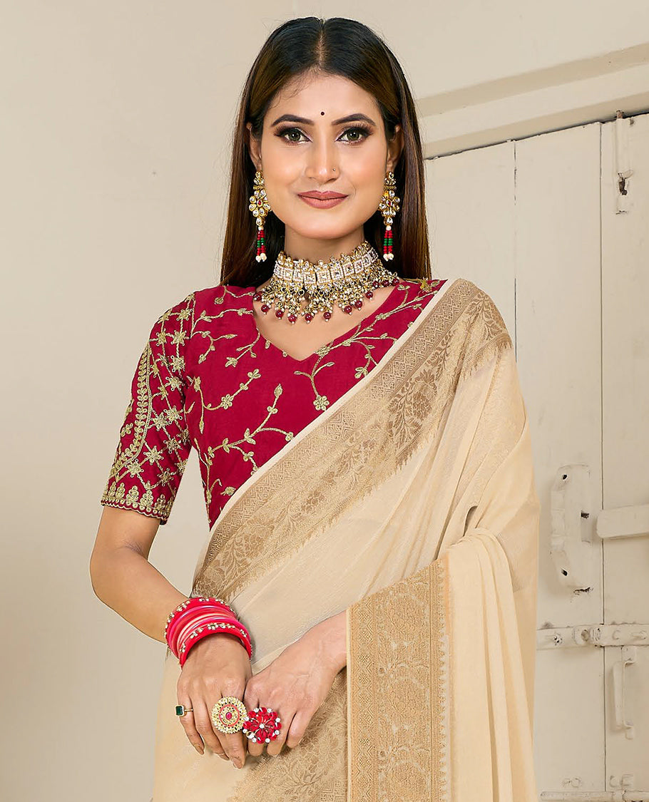 Cream Designer Catalog Saree