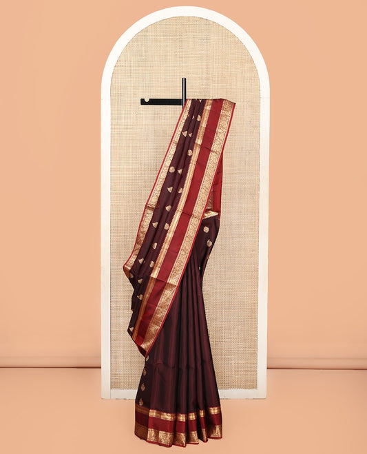 Maroon Mayuri Lite Silk Mix Saree, Finely Crafted with Zari Buttas on Its Body, Complemented by Contrast  Border of Rekku, Kathir, and Manga Designs, Contrast Pallu of Intricate Designs, and Paired with a Contrast Blouse