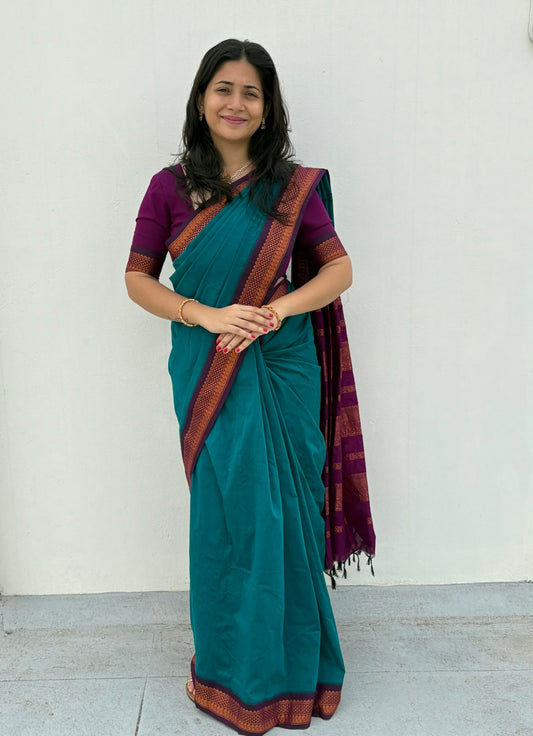 Rama Green Plain Kalyani Cotton Saree