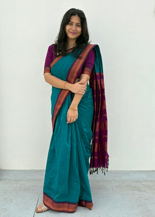 Rama Green Plain Kalyani Cotton Saree