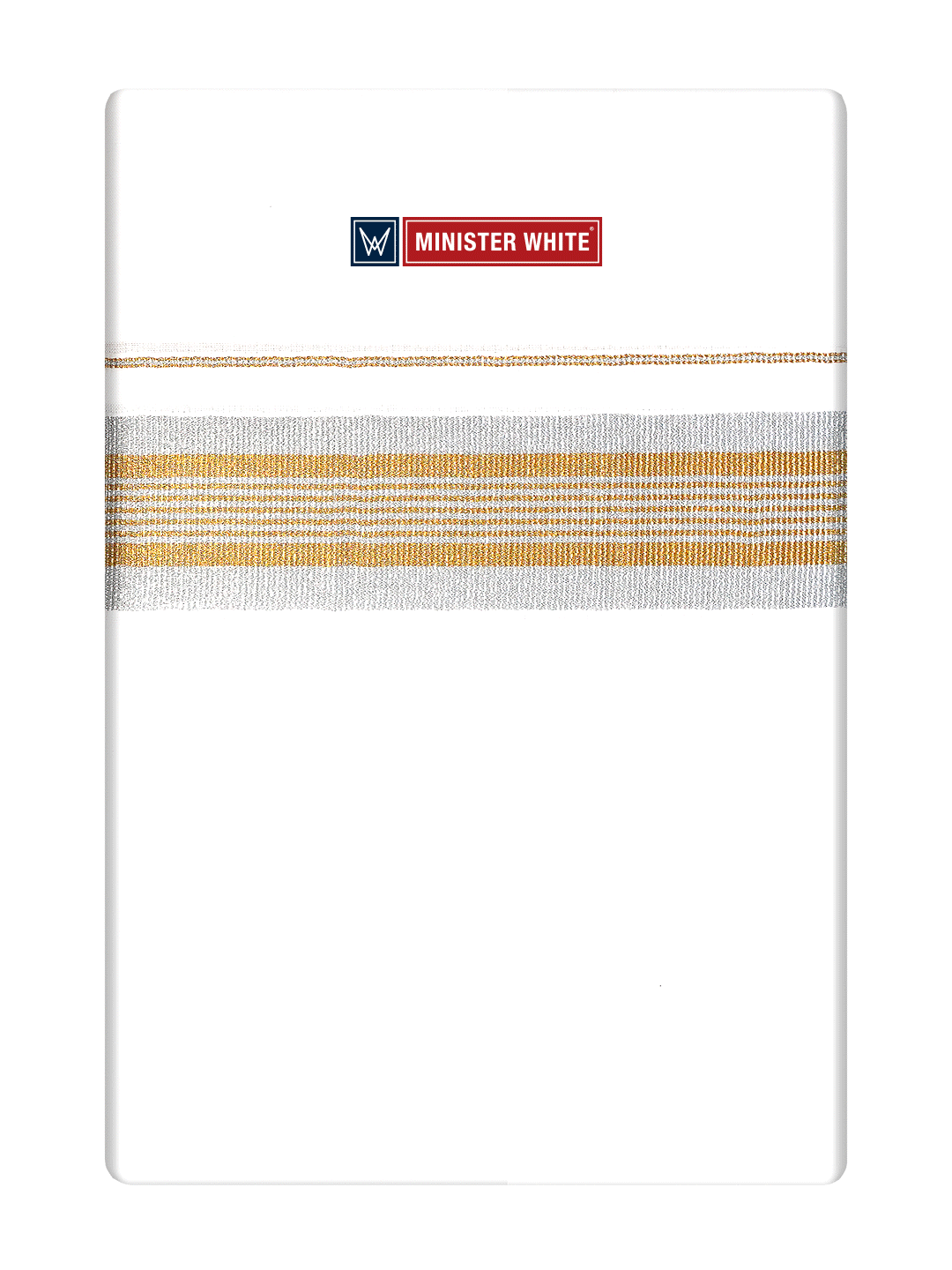 Men's Cotton White Single Layered Dhoti with Gold & Silver Jari Fancy Border - Ferry