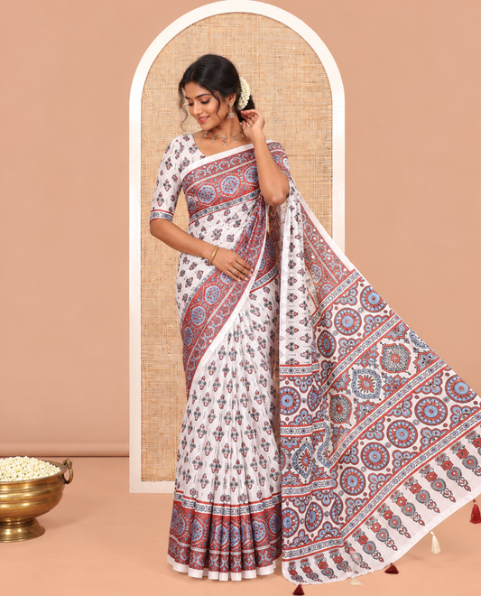 Off-white Satin Crepe Saree