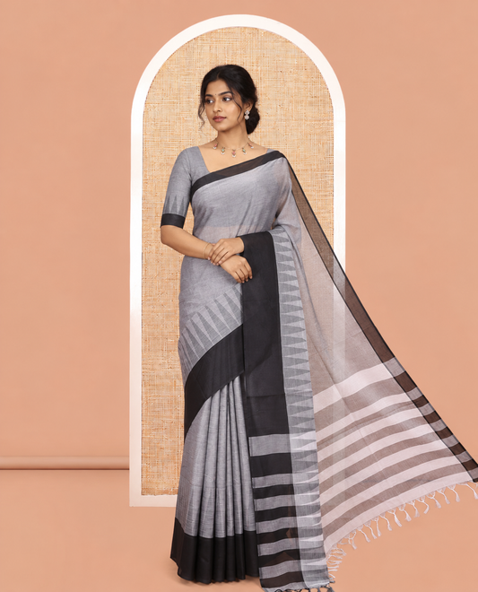 Grey Plain Cotton Saree