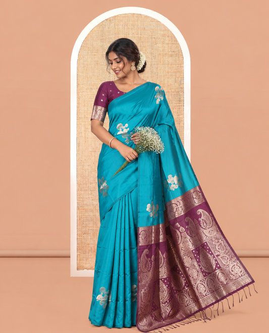 Borderless Rama Elite Soft Silk Saree
