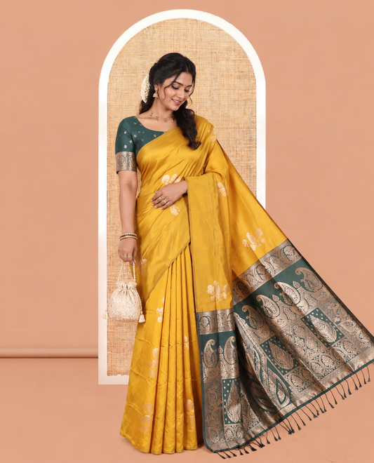 Borderless Mustard Elite Soft Silk Saree