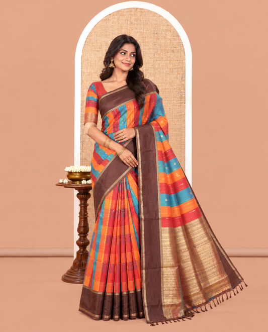 Brown Fancy Softy Silk Saree
