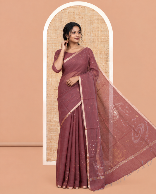 Wine Chanderi Cotton Saree