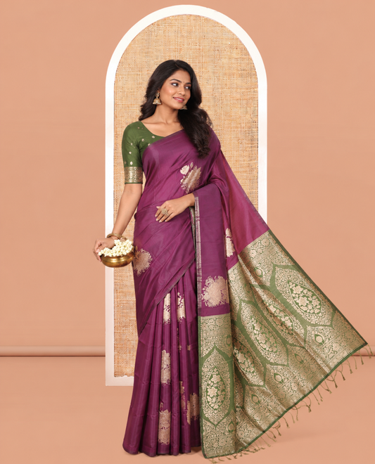 Borderless Purple Elite Soft Silk Saree