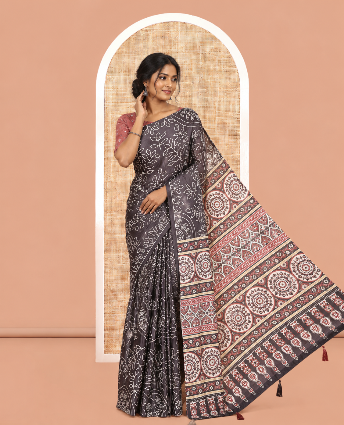 Borderless Black Satin Crepe Saree