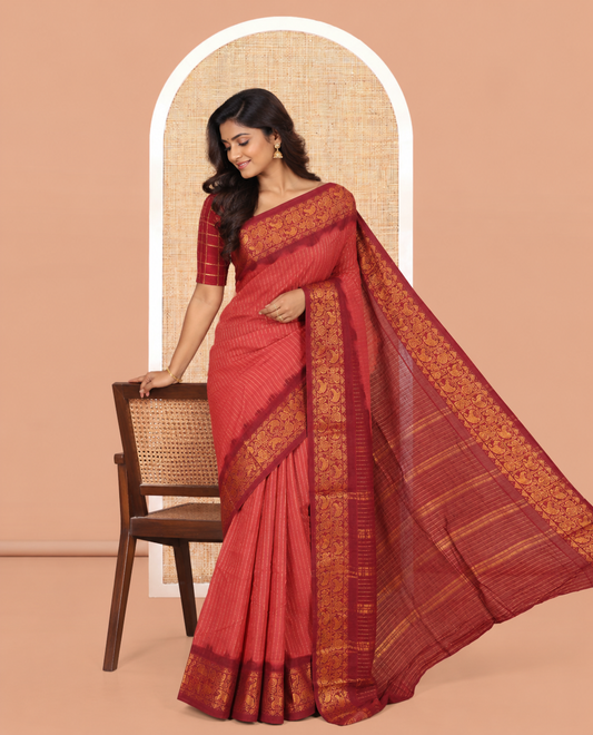 Rust Sungudi Cotton Saree