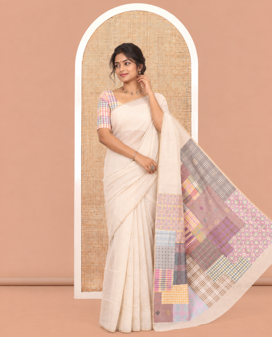 Borderless Chikku-Violet Munga Cotton Saree