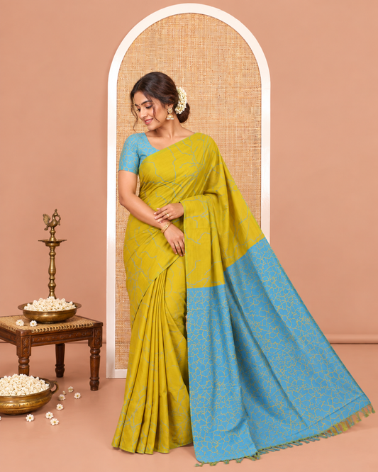 Borderless Yellow South Cotton Saree