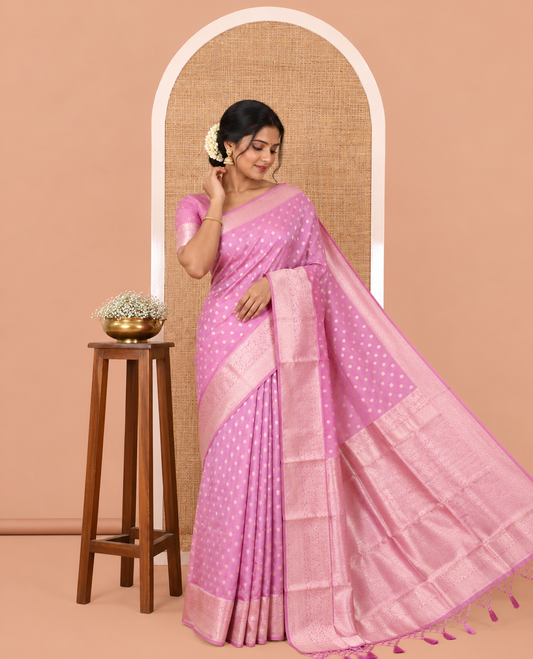 Purple Elite Soft Silk Saree, Elevated with Rudraksham Zari Buttas, Traditional Zari Border, Rich Pallu, and a Matching Blouse