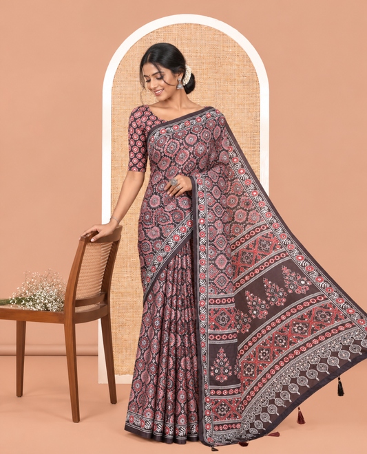 Black Satin Crepe Saree