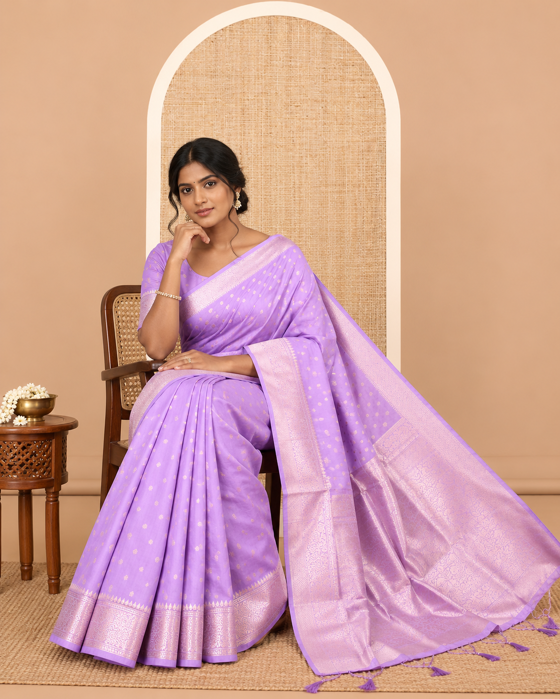Violet Elite Soft Silk Saree, Elevated with Rudraksham Zari Buttas, Traditional Zari Border, Rich Pallu, and a Matching Blouse