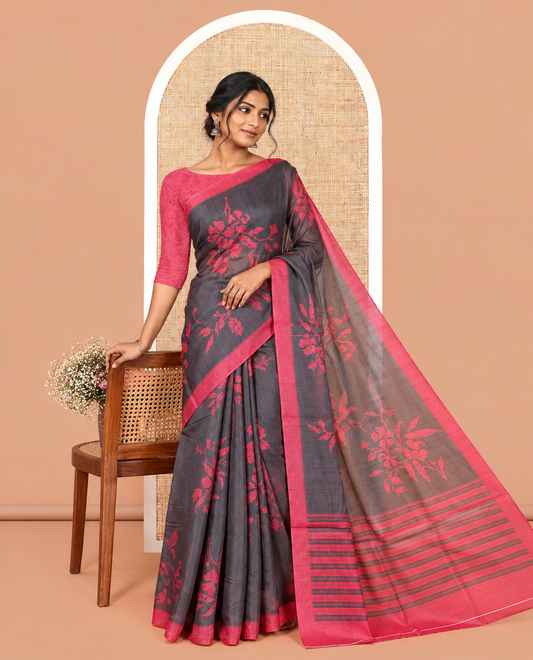 Black Semi-Tussar Saree