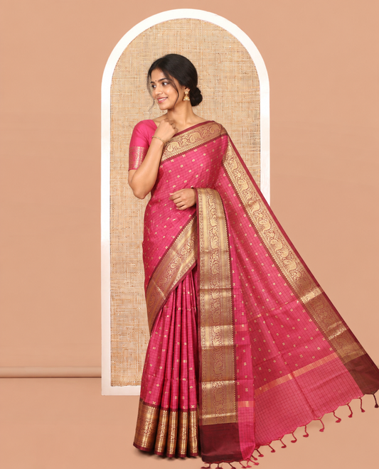 Magenta Semi-Katan Silk Saree
