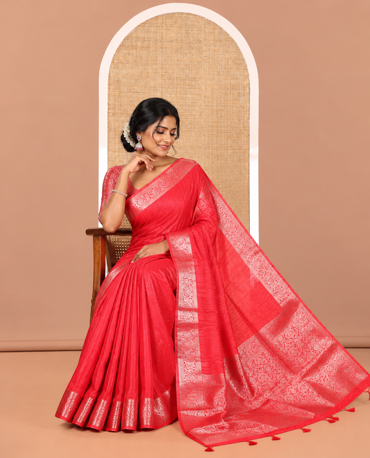Rust Fancy Tussar Saree, Intricate Border, Grand Pallu, a Printed Blouse, Matching Brocade Blouse