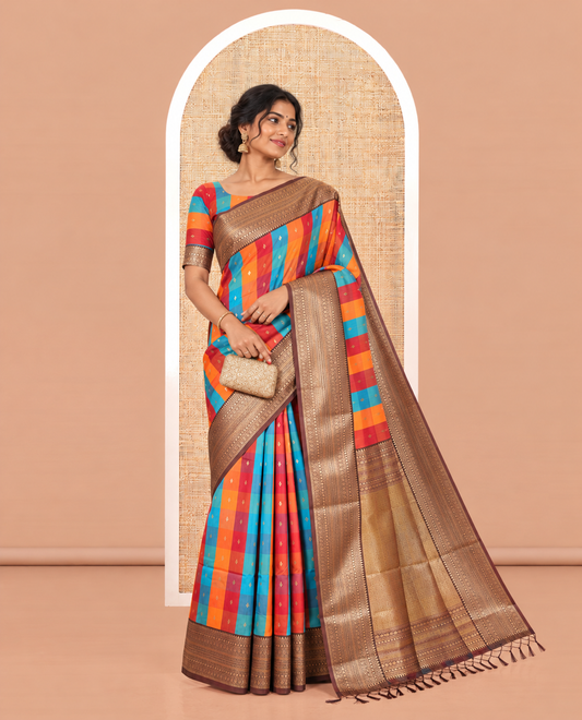 Brown Fancy Softy Silk Saree