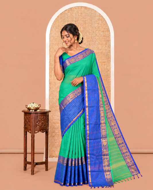 Green Plain Mercerised Cotton Saree