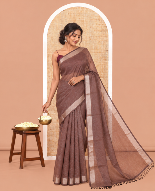 Brown Linen Cotton Saree