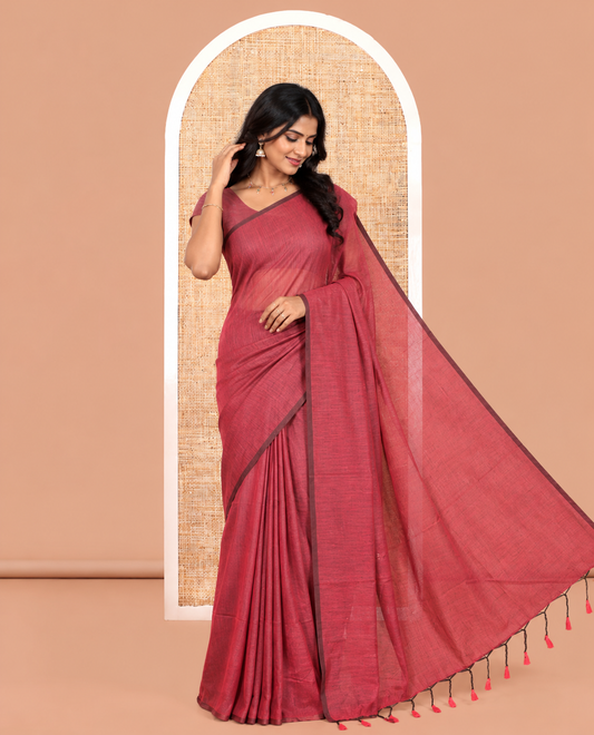 Borderless Purple Plain Khadi Cotton Saree
