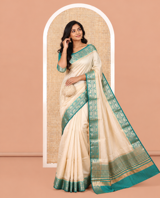 Cream-Rama Plain Art Tussar Saree